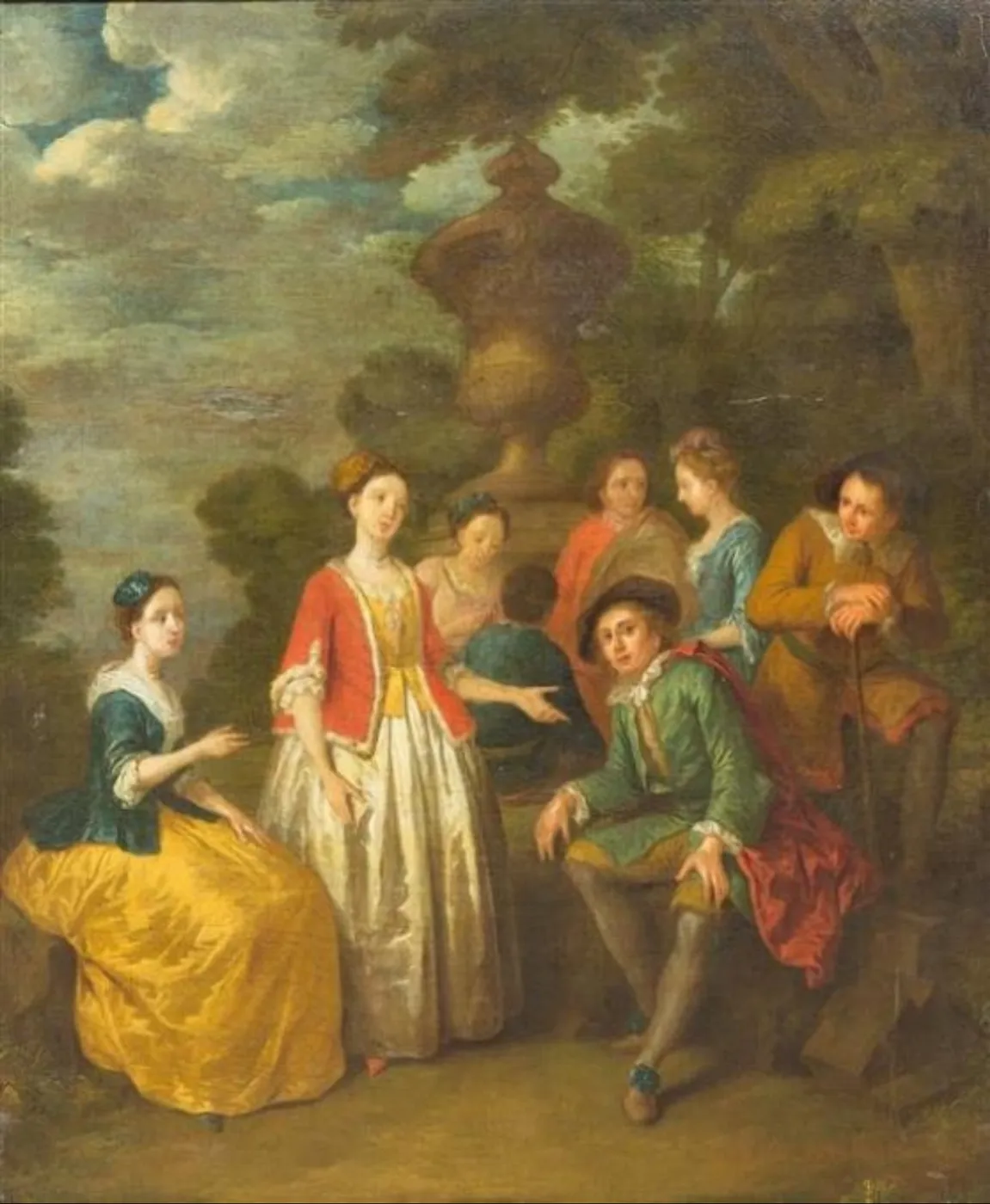 Seated Gentleman with Others by a Column — Cornelis Joseph d'Heur