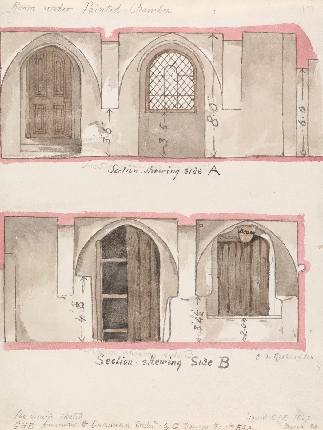 Sections of Room under Painted Chamber (1827) by Charles James Richardson — original watercolour reproduced as a hand-painted oil on canvas
