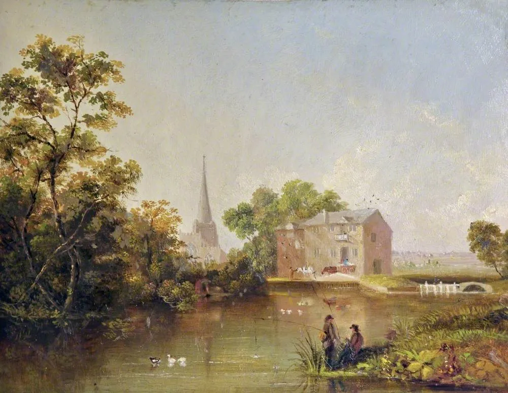 Sefton Church (1841) by Andrew Hunt — original painting reproduced as a hand-painted oil on canvas