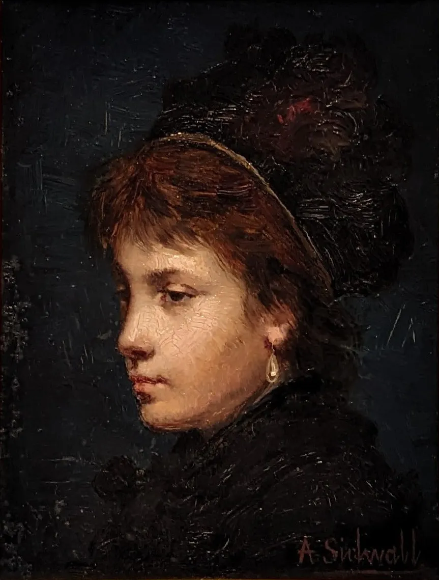 Self-Portrait by Amanda Sidwall (1892) by Amanda Sidvall — original painting reproduced as a hand-painted oil on canvas