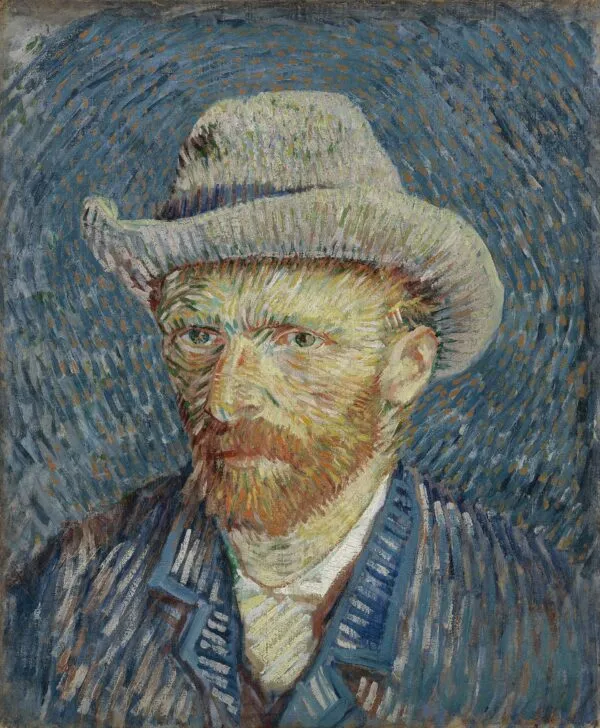 Self-Portrait with Grey Felt Hat (1887) by Vincent van Gogh — original painting reproduced as a hand-painted oil on canvas