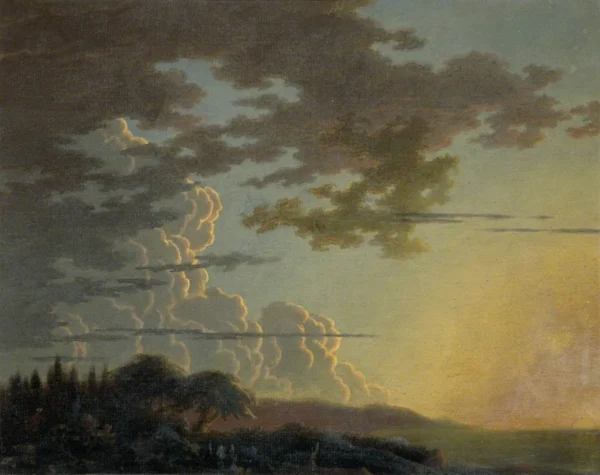 Setting Sun (1770) by Alexander Cozens — original painting reproduced as a hand-painted oil on canvas