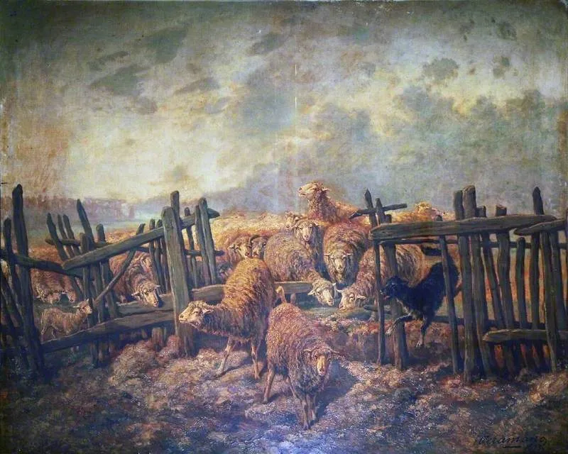 Sheep (1893) by Ceramano — original painting reproduced as a hand-painted oil on canvas
