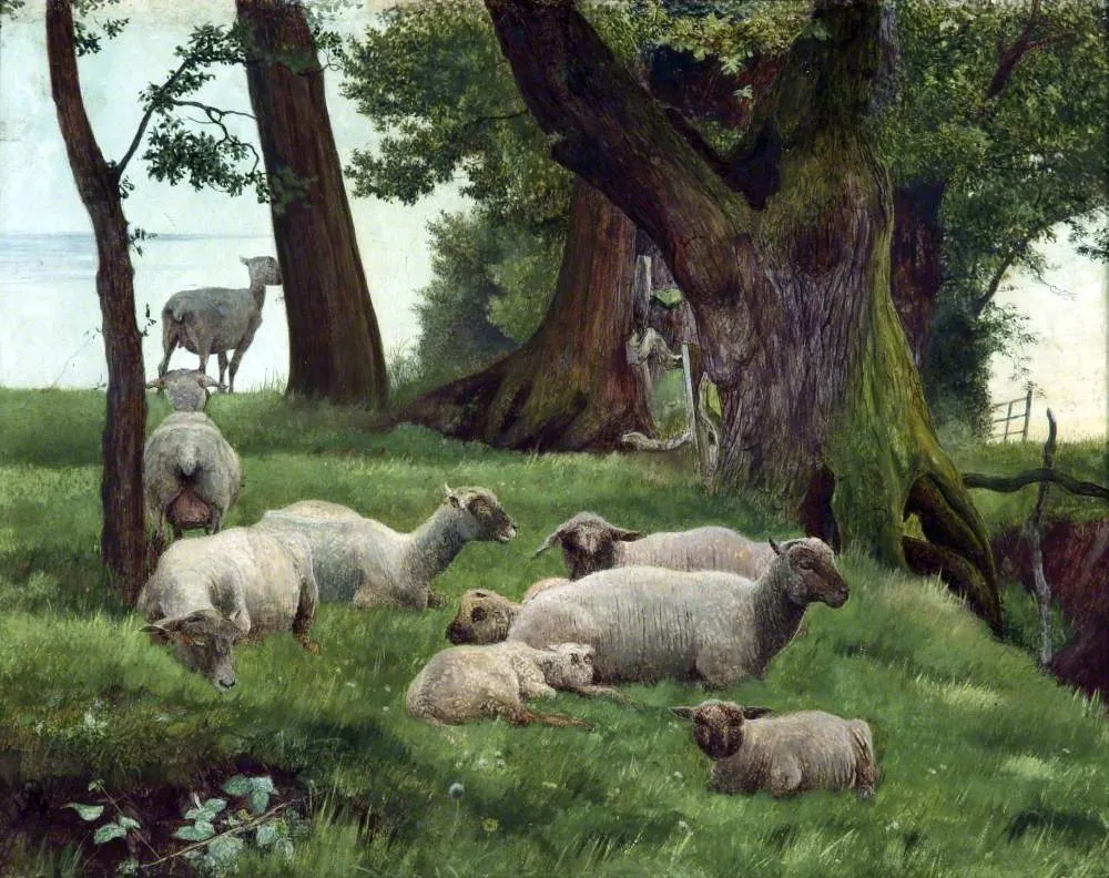 Sheep Resting by Daniel Alexander Williamson — original painting reproduced as a hand-painted oil on canvas