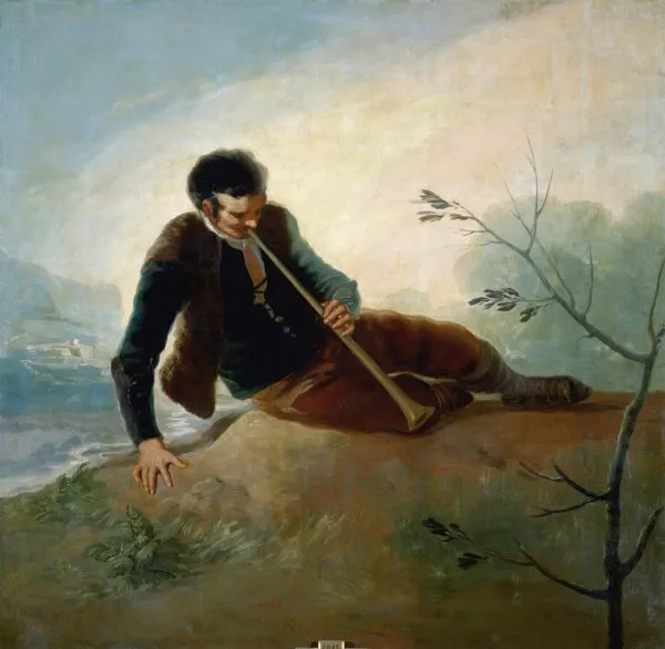 Shepherd playing a Dulzaina (1786) by Francisco Goya — original painting reproduced as a hand-painted oil on canvas