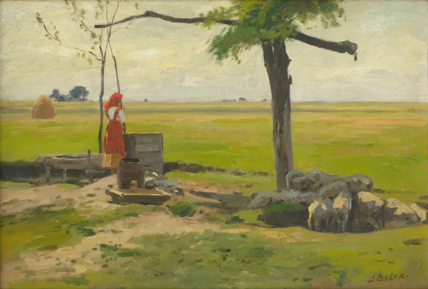 Shepherdess (1880) by Antal Illés — original painting reproduced as a hand-painted oil on canvas