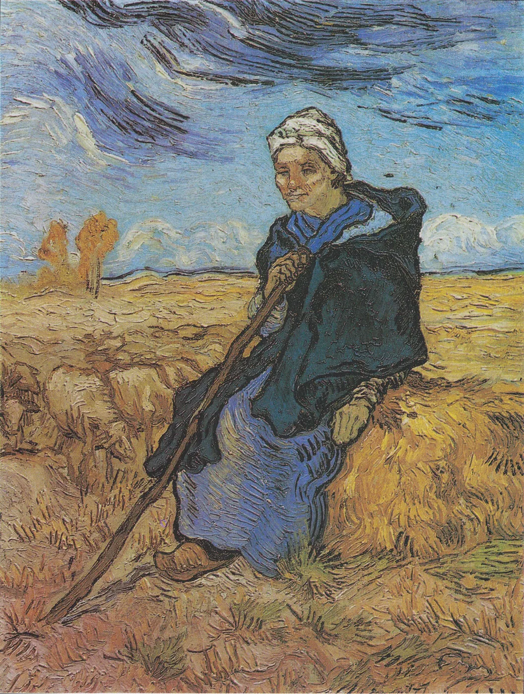 Shepherdess, The (after Millet) (1889) by Vincent van Gogh — original painting reproduced as a hand-painted oil on canvas