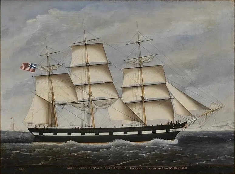 Ship ’John Bunyan’, Capt. John A. Carver, Passing Beachy Head (1867) by Carolus Ludovicus Weyts — original painting reproduced as a hand-painted oil on canvas