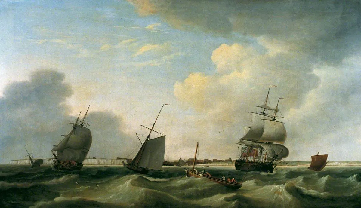 Shipping off Newhaven (1777) by Francis Holman — original painting reproduced as a hand-painted oil on canvas