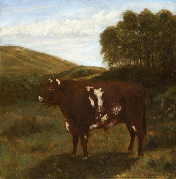 Shorthorn Bull (?) (1895) by Charles Ovenden — original painting reproduced as a hand-painted oil on canvas