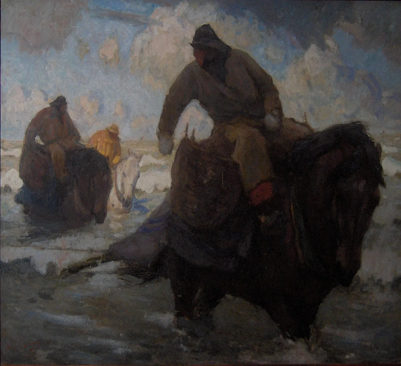 Shrimpers by Albert Crahay — original painting reproduced as a hand-painted oil on canvas