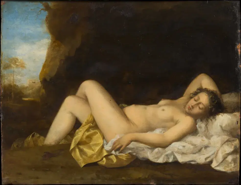 Sleeping Nymph (1700) by Abraham van Cuylenborch — original painting reproduced as a hand-painted oil on canvas