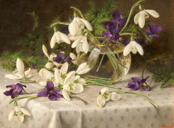 Snowdrops and Violets (1903) by Eva Francis — original painting reproduced as a hand-painted oil on canvas
