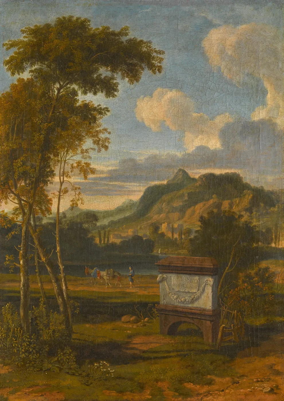 Southern landscape with a sarcophagus (1687) by Albert Meyeringh — original painting reproduced as a hand-painted oil on canvas