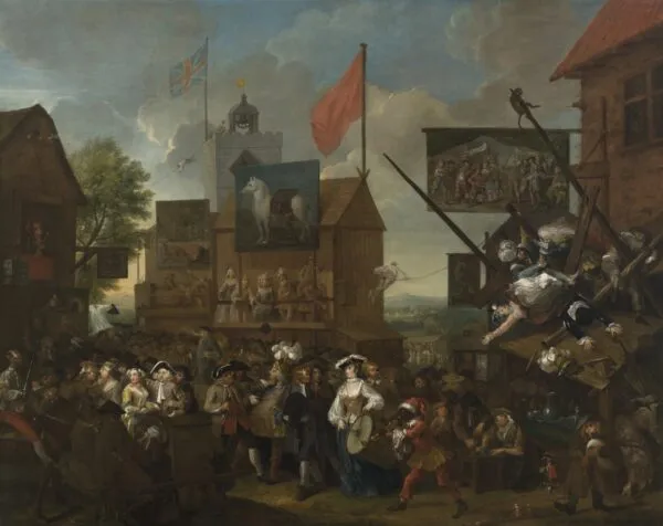 Southwark Fair (1733) by William Hogarth — original painting reproduced as a hand-painted oil on canvas