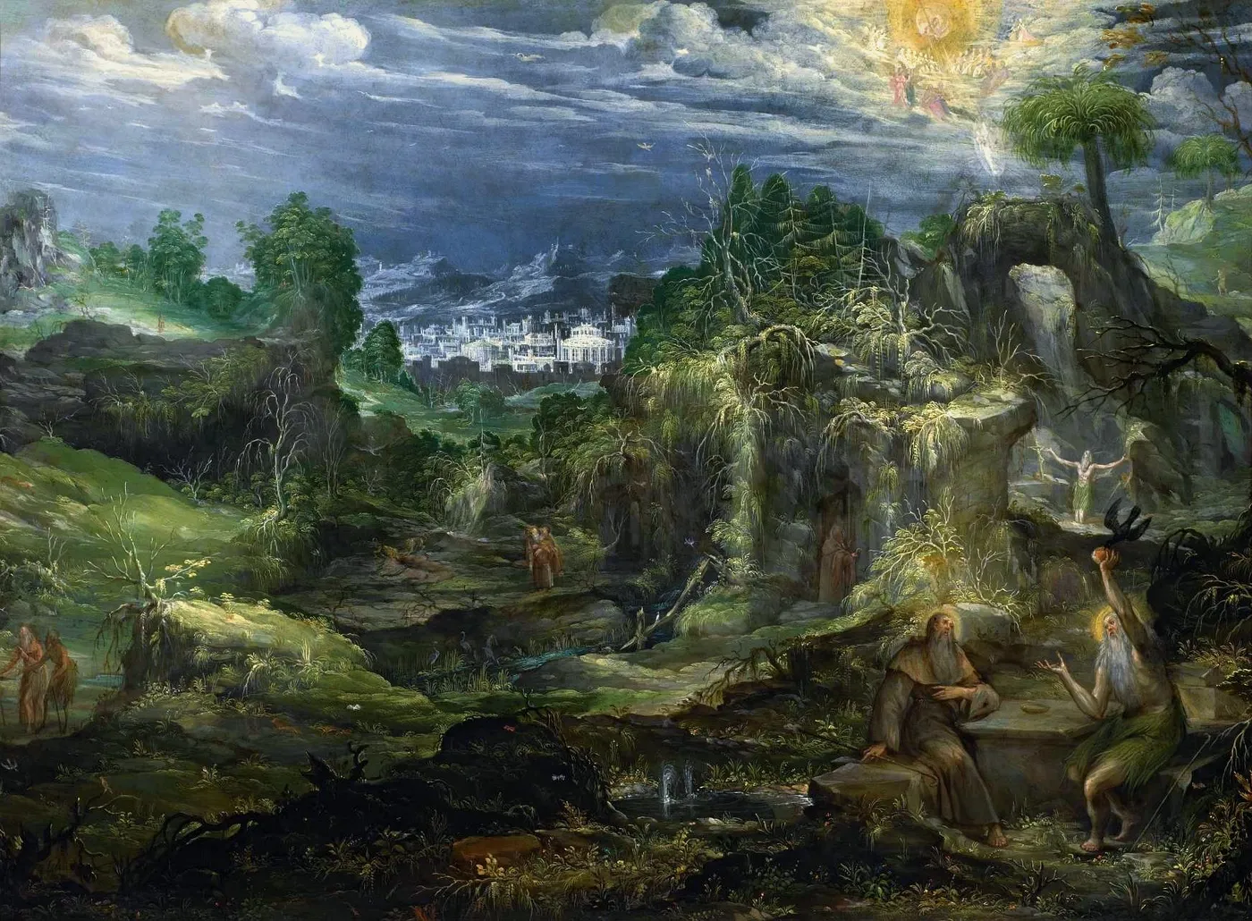St. Anthony Abbot and St. Paul the Hermit (1641) by Antonín Stevens — original painting reproduced as a hand-painted oil on canvas