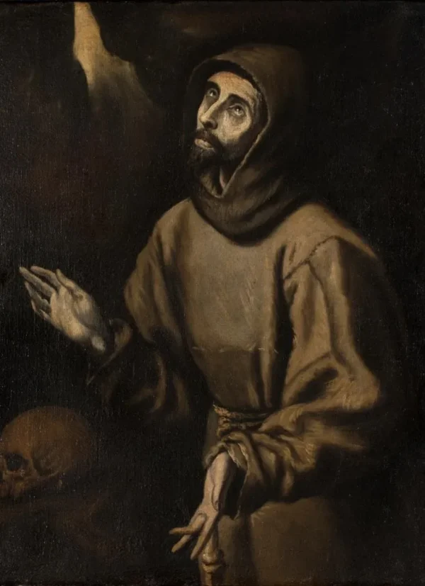 St Francis receiving the stigmata (1683) by Blas Muñoz — original painting reproduced as a hand-painted oil on canvas