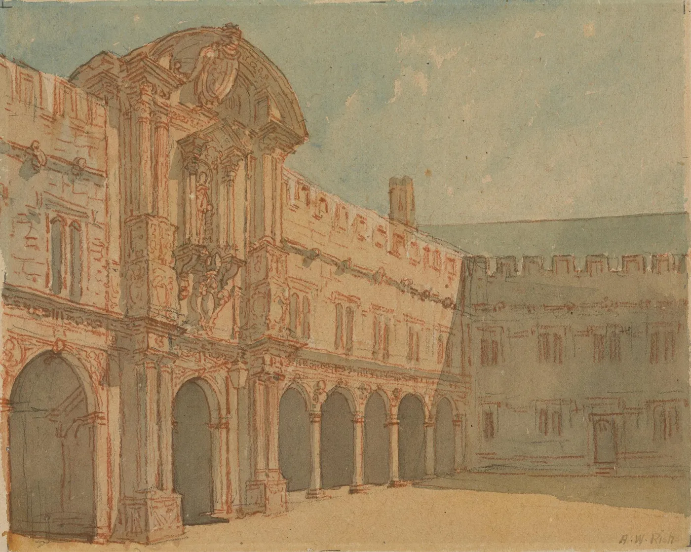 St. John’s College, Oxford by Alfred William Rich — original watercolour reproduced as a hand-painted oil on canvas