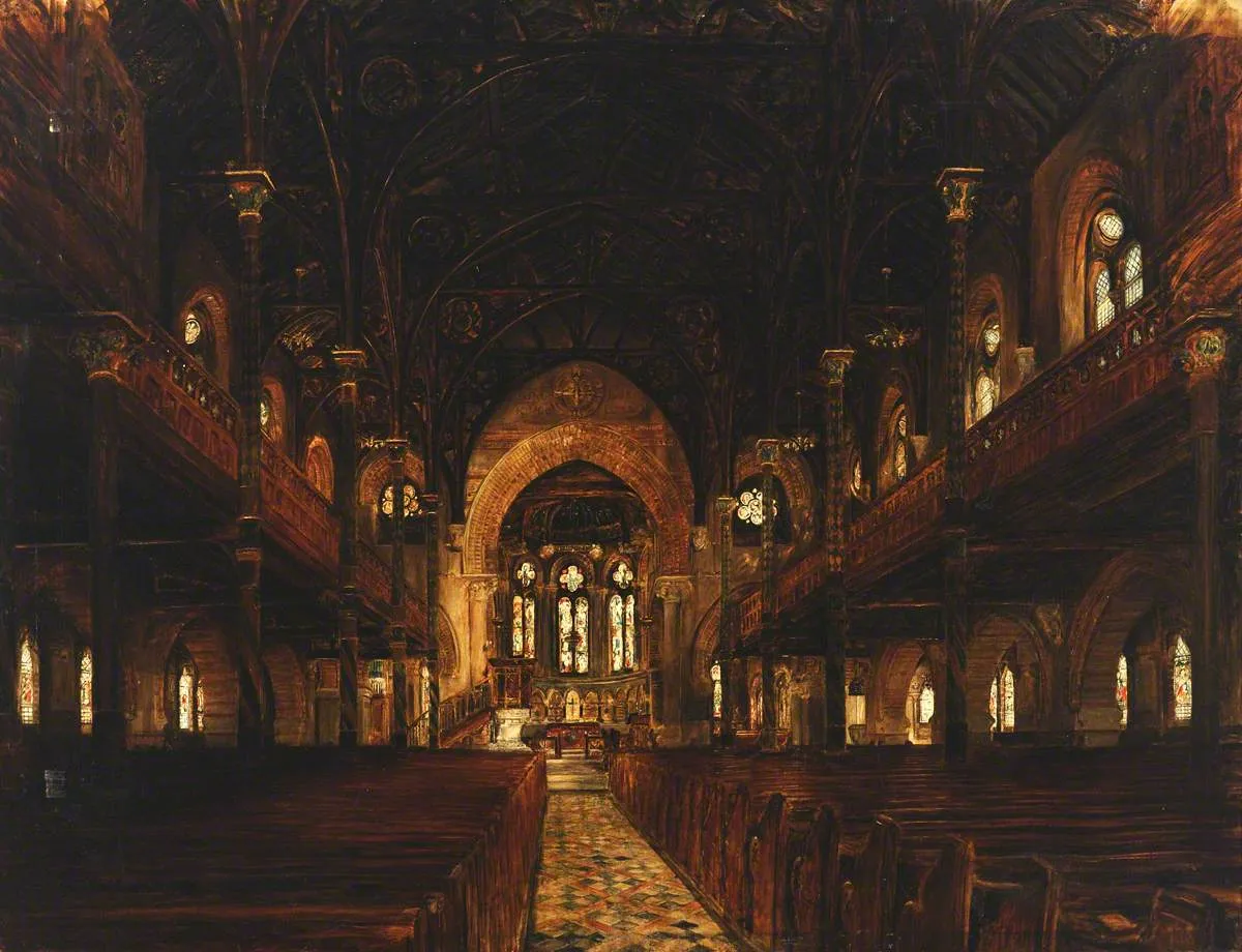St Mary’s Church, Ealing, Interior (1889) by Arthur E. Clabburn — original painting reproduced as a hand-painted oil on canvas