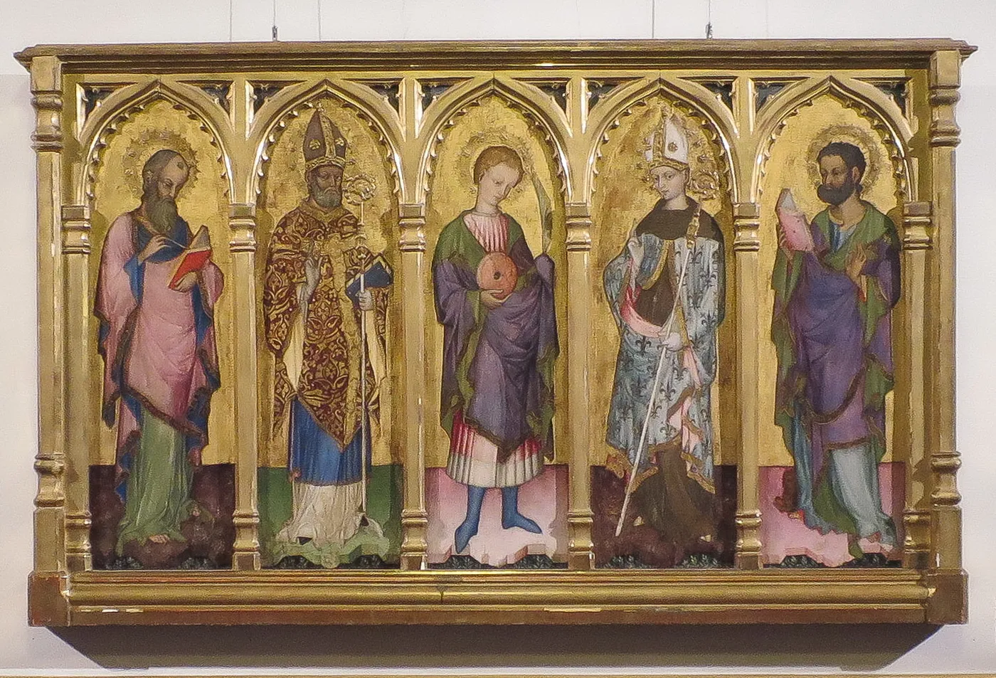 St Matthew the Evangelist (?), St Dujam, St Anastasius, St Louis of Toulouse and St Mark the Evangelist (1450) by Dujam Vuskovic — original painting reproduced as a hand-painted oil on canvas
