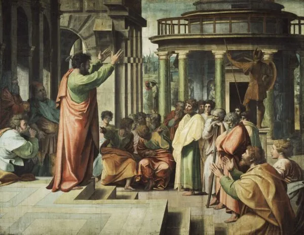St Paul Preaching at Athens (1515) by Raphael — original painting reproduced as a hand-painted oil on canvas