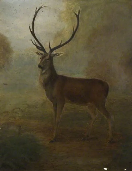 Stag (1881) by Alfred Balding — original painting reproduced as a hand-painted oil on canvas