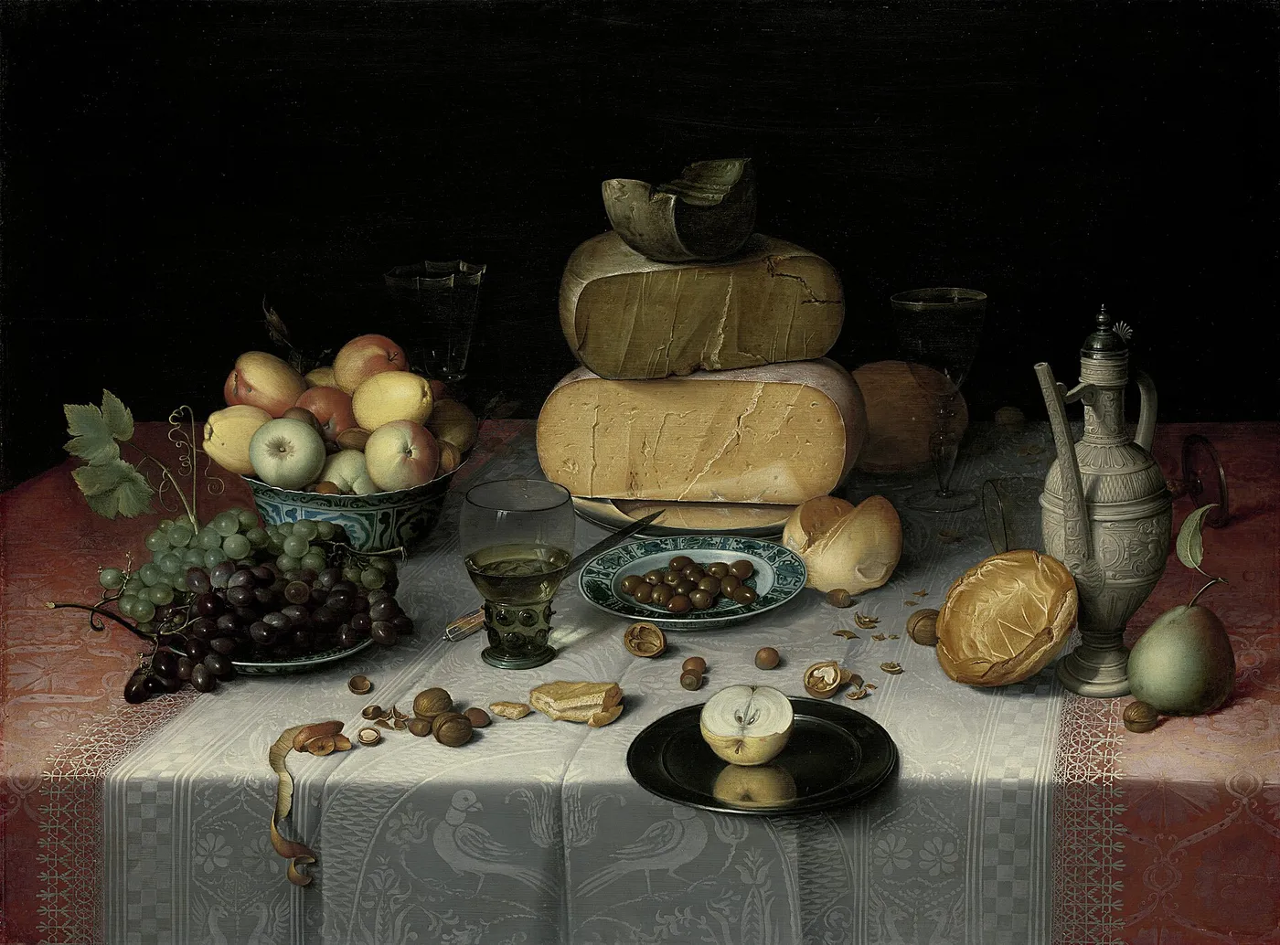 Still Life with Cheese (1615) by Floris van Dyck — original painting reproduced as a hand-painted oil on canvas
