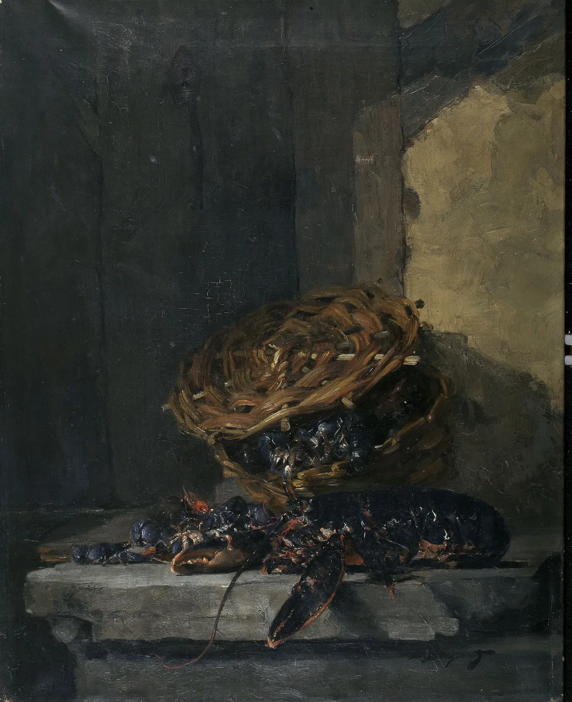 Still Life with Crustacea by Denis Bergeret — original painting reproduced as a hand-painted oil on canvas