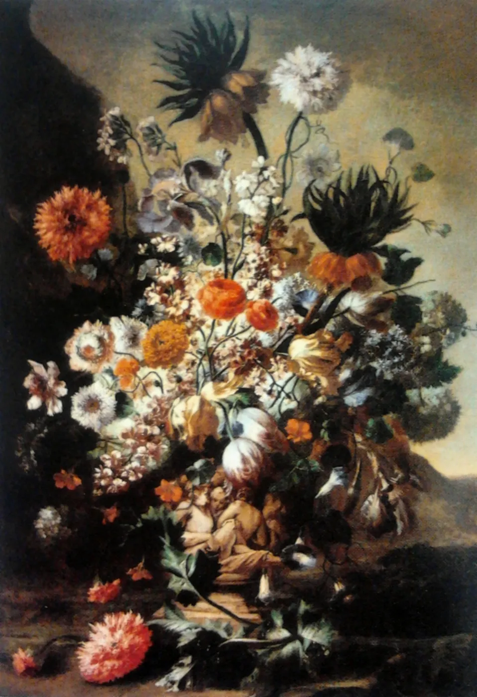 Still life with flowers. (1680) by Carel de Vogelaer — original painting reproduced as a hand-painted oil on canvas