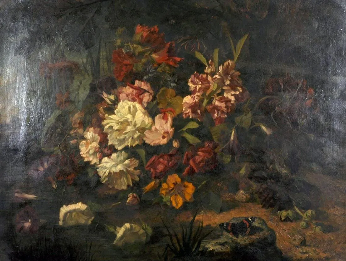 Still Life with Mixed Flowers and Butterfly — Eugénie Hautier