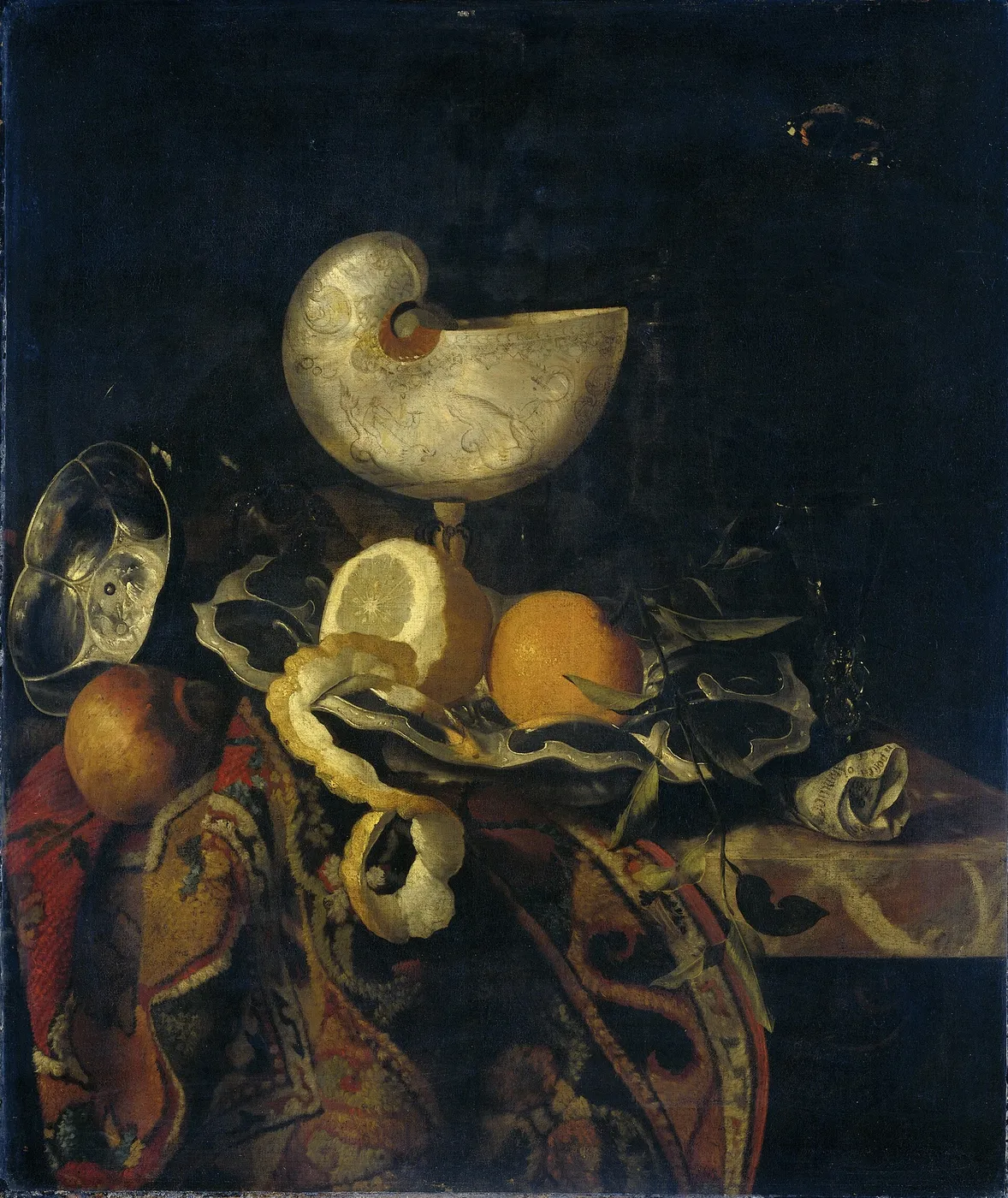 Still Life with Nautilus Cup (1650) by Frans Sant-Acker — original painting reproduced as a hand-painted oil on canvas