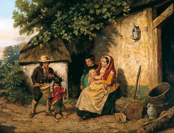 Strolling Musicians (1865) by Adolf Alexander Dillens — original painting reproduced as a hand-painted oil on canvas