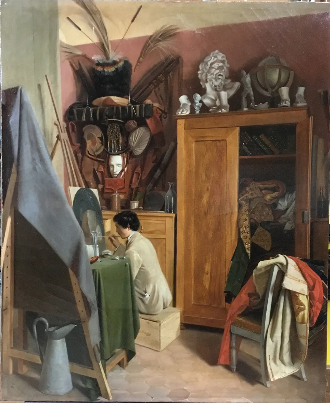 Studio interior (1855) by Céline Dornier — original painting reproduced as a hand-painted oil on canvas
