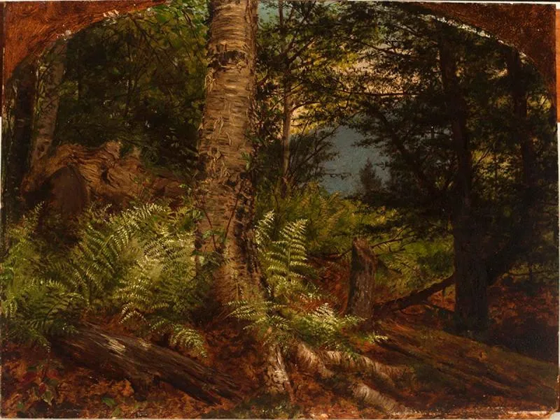 Study of Ferns (1864) by Fidelia Bridges — original painting reproduced as a hand-painted oil on canvas