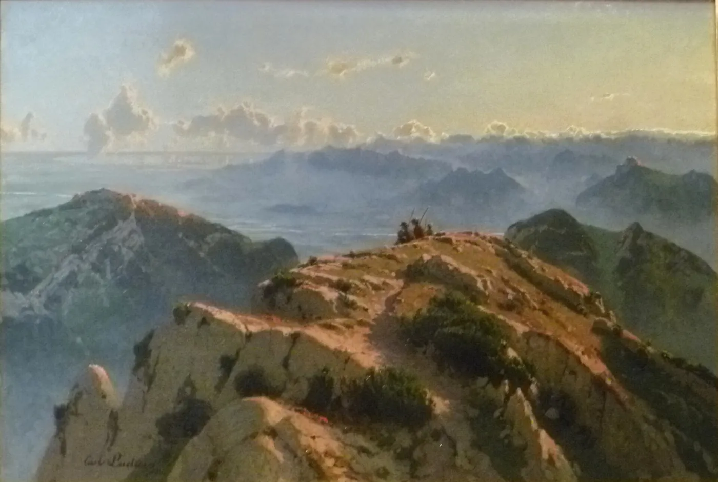 Sunrise in Wendelstein (1899) by Carl Julius Emil Ludwig — original painting reproduced as a hand-painted oil on canvas