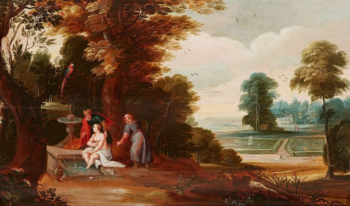 Suzanna and the elders (1650) by Andries Snellinck — original painting reproduced as a hand-painted oil on canvas
