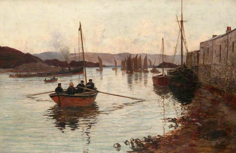 Tarbert Harbour by Andrew Black — original painting reproduced as a hand-painted oil on canvas