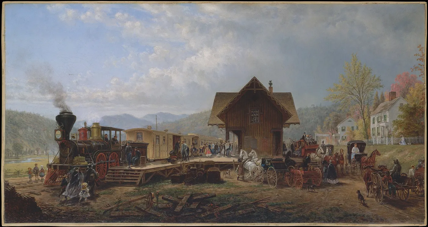 The 9:45 Accommodation (1867) by Edward Lamson Henry — original painting reproduced as a hand-painted oil on canvas
