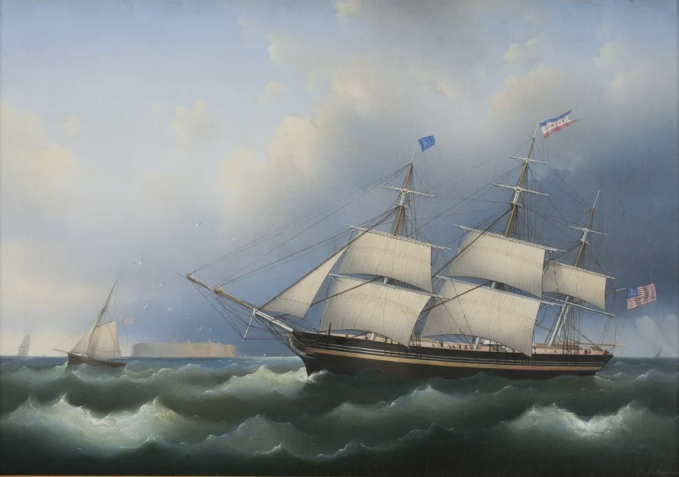 The American ship „Athens“ of Portsmouth, New Hampshire (1857) by Carl Justus Harmen Fedeler — original painting reproduced as a hand-painted oil on canvas