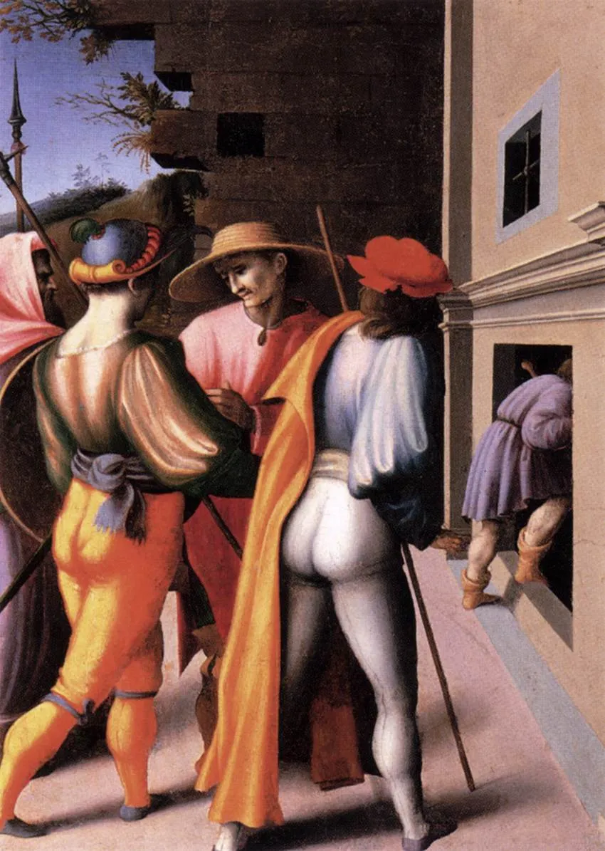 The Arrest of His Brethren (1515) by Francesco Bacchiacca — original painting reproduced as a hand-painted oil on canvas