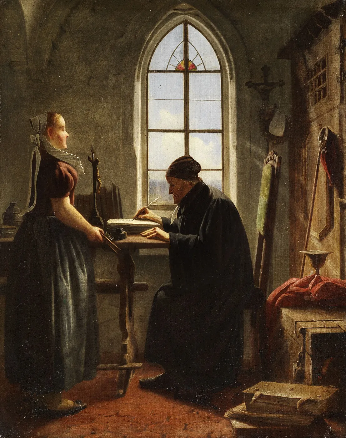 The banns of marriage (1904) by Adolf Werner — original painting reproduced as a hand-painted oil on canvas