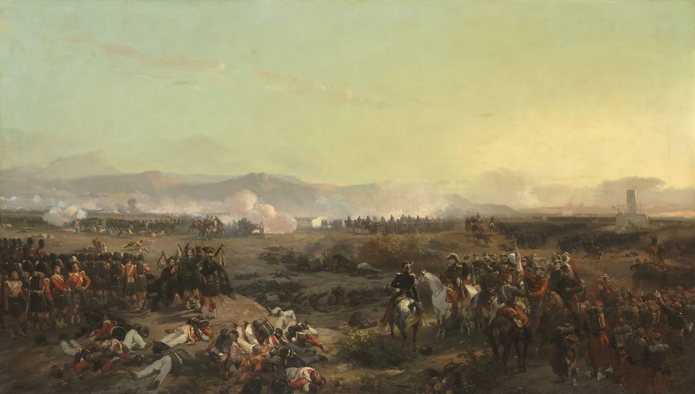 The Battle of the Alma (1855) by Eugène Lami — original painting reproduced as a hand-painted oil on canvas