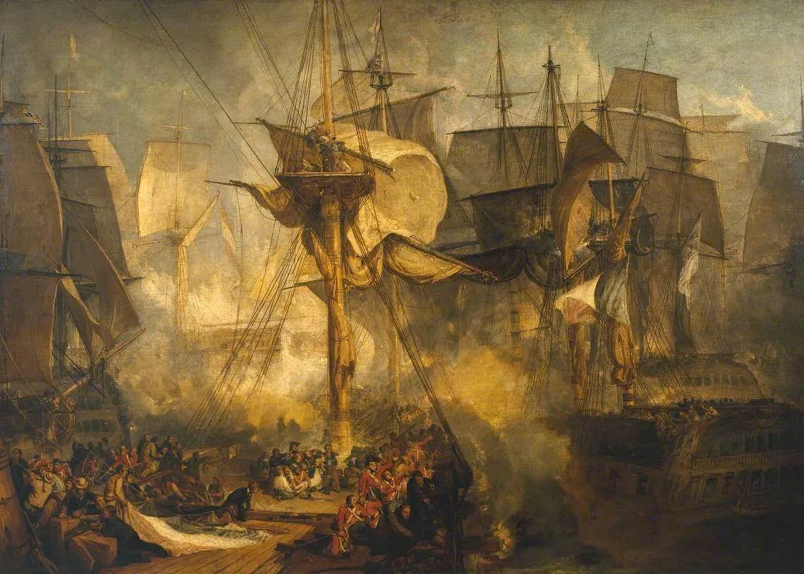 The Battle of Trafalgar, as Seen from the Mizen Starboard Shrouds of the Victory (1807) by J. M. W. Turner — original painting reproduced as a hand-painted oil on canvas