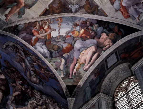 The Brazen Serpent (1511) by Michelangelo — original painting reproduced as a hand-painted oil on canvas