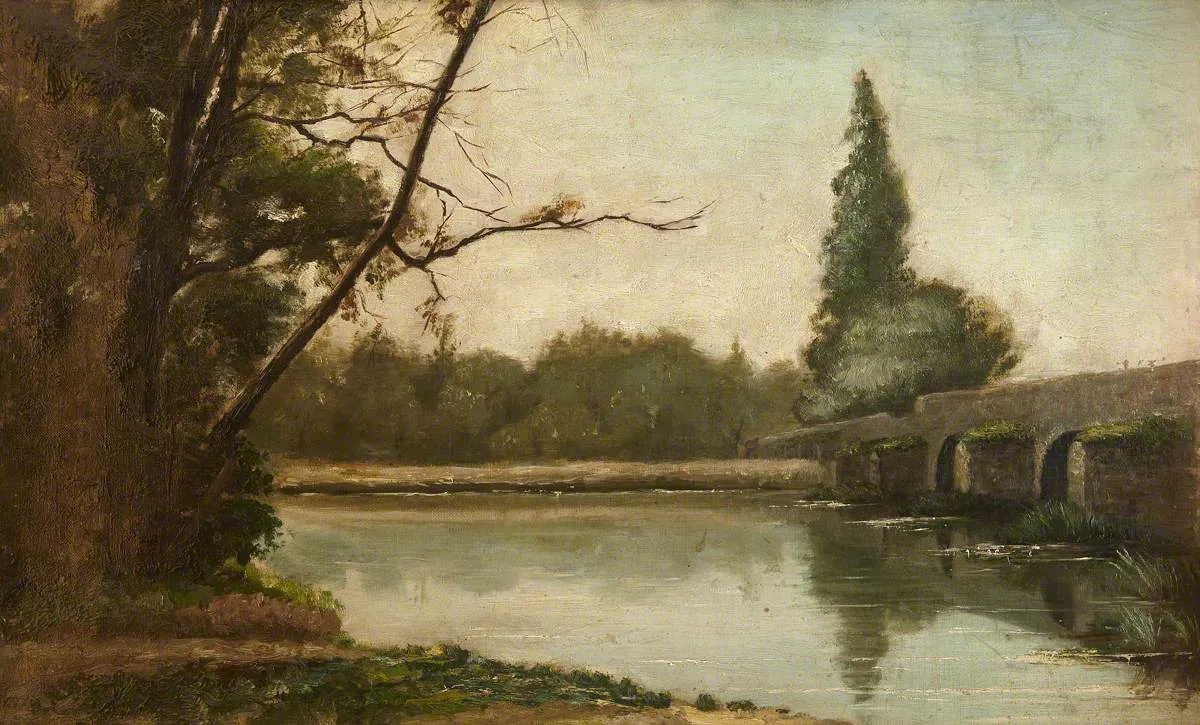 The Bridge at Grez, Forest of Fontainebleau, France by Fanny Stevenson — original painting reproduced as a hand-painted oil on canvas
