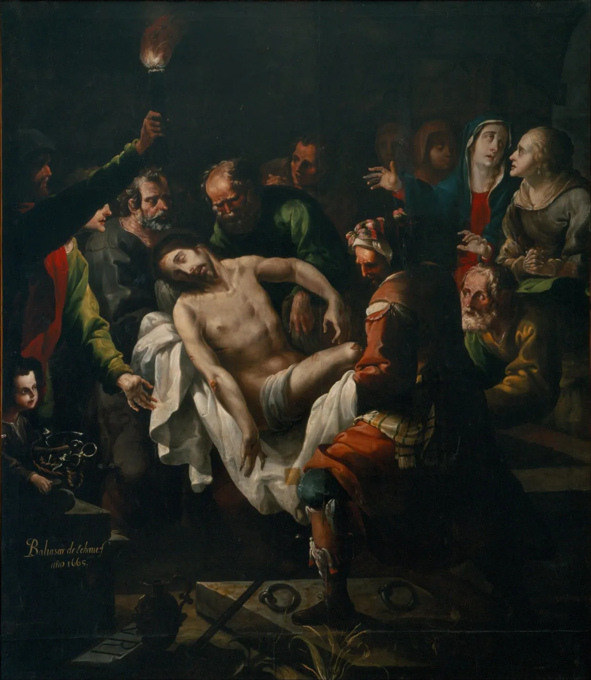The Burial of Christ (1665) by Baltasar de Echave y Rioja — original painting reproduced as a hand-painted oil on canvas