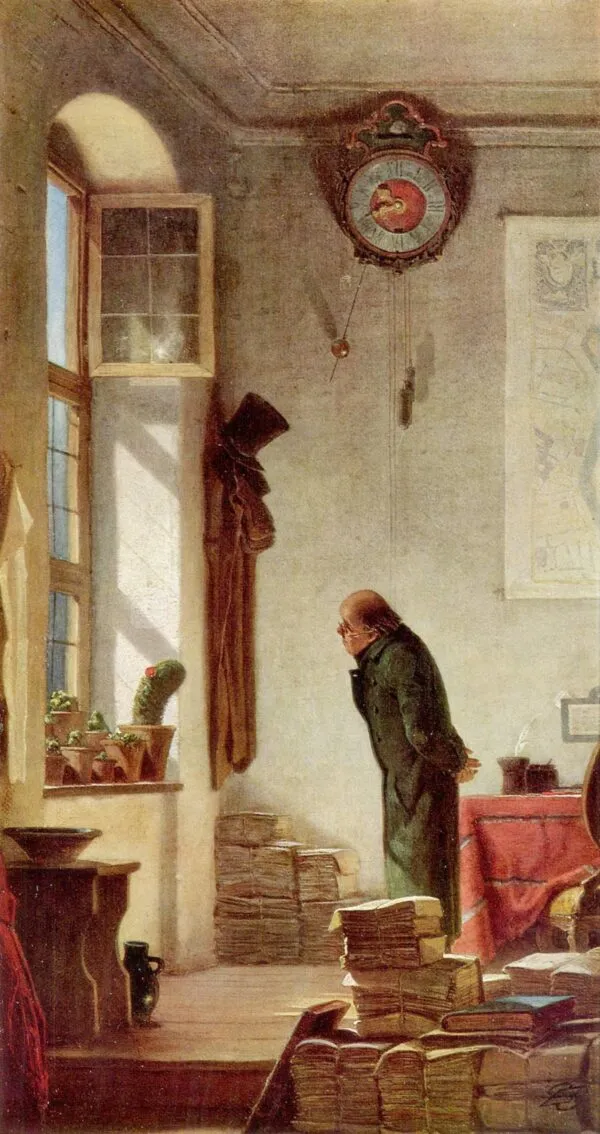 The Cactus Lover (1850) by Carl Spitzweg — original painting reproduced as a hand-painted oil on canvas