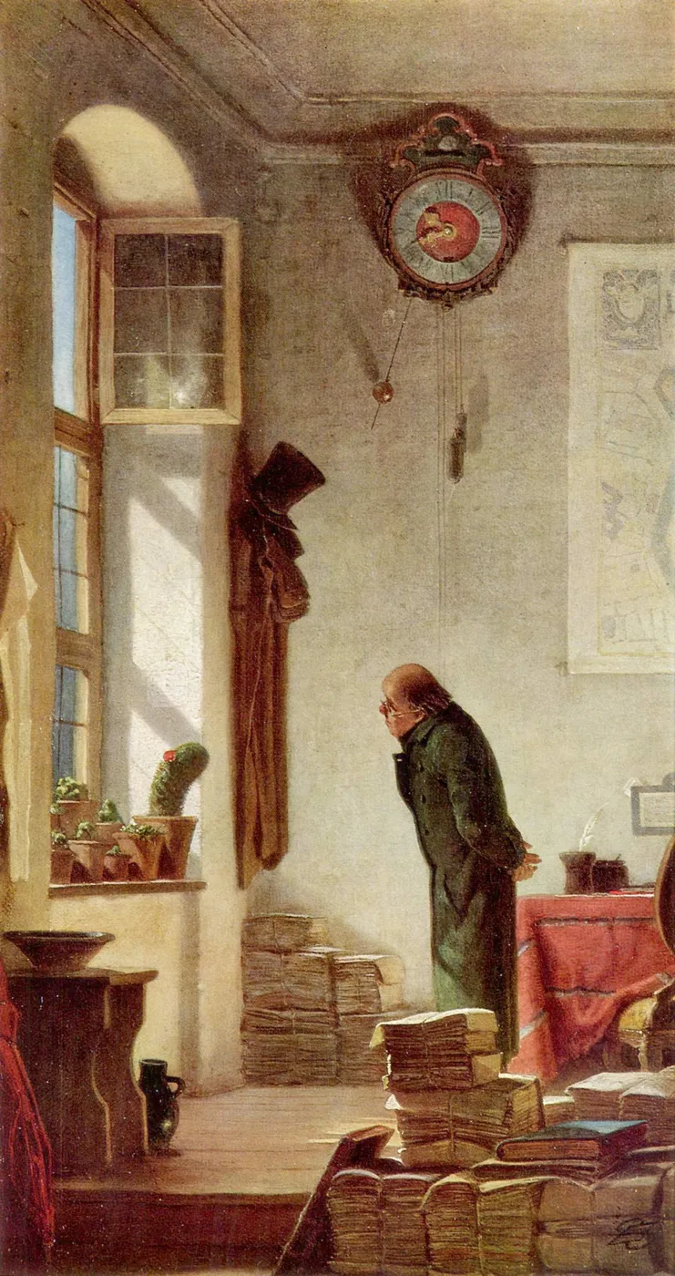 The Cactus Lover (1850) by Carl Spitzweg — original painting reproduced as a hand-painted oil on canvas