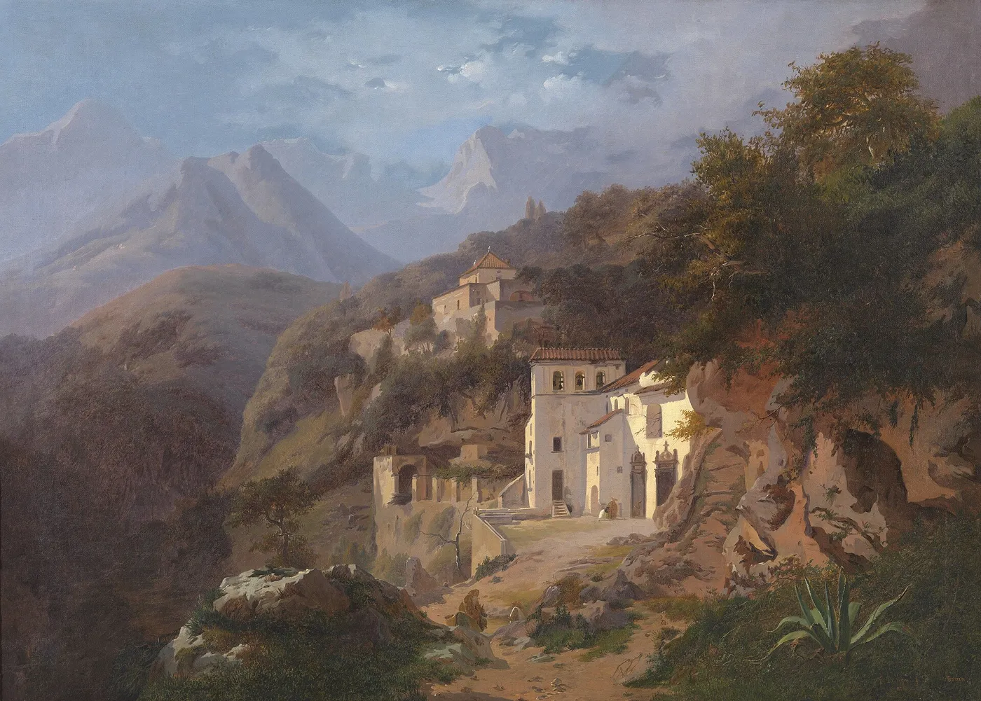 The Capuchin Monastery in Cava (Salerno) (1838) by Edouard De Vigne — original painting reproduced as a hand-painted oil on canvas