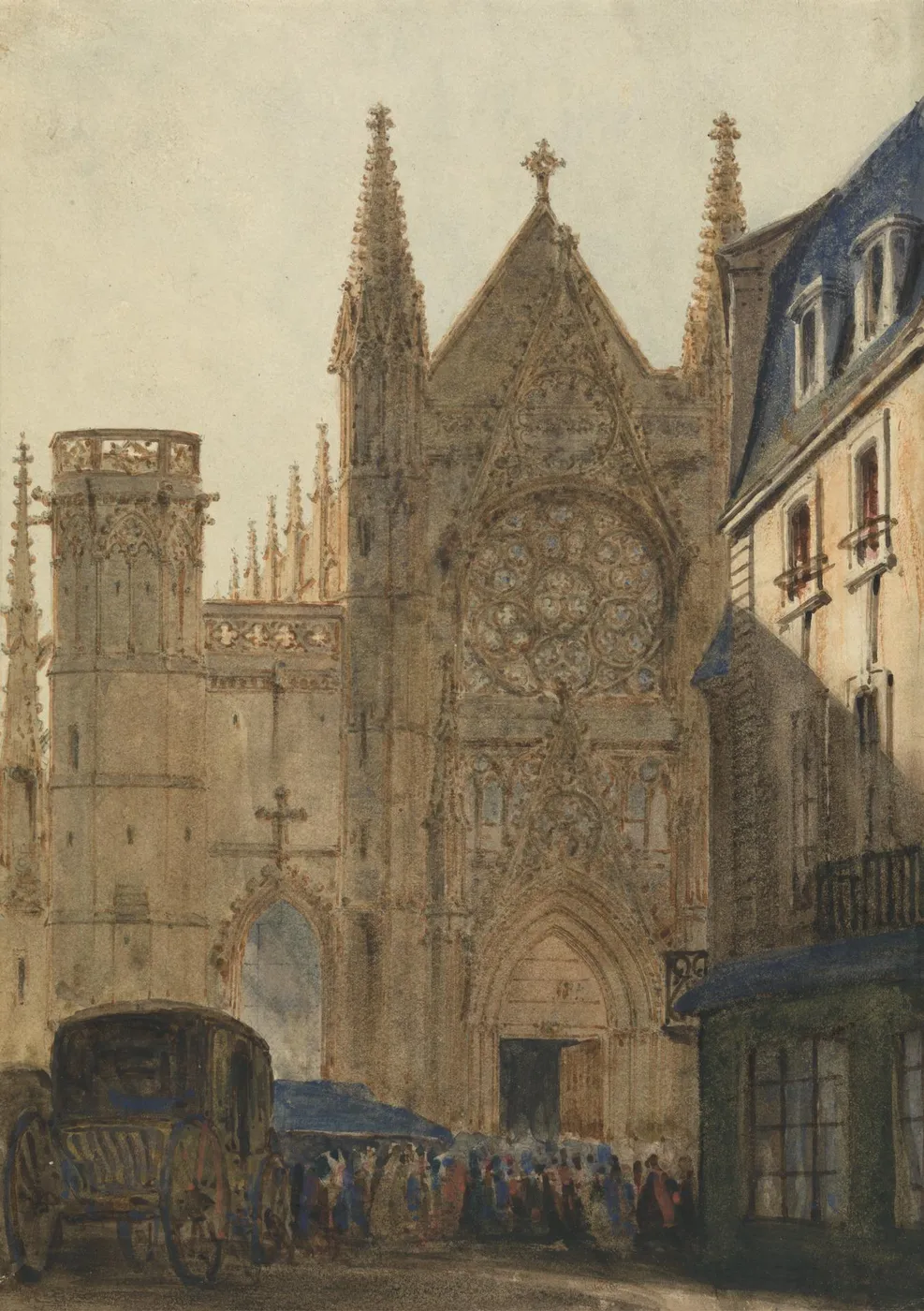 The Cathedral of St. Pierre, Caen by Ambrose Poynter — original watercolour reproduced as a hand-painted oil on canvas